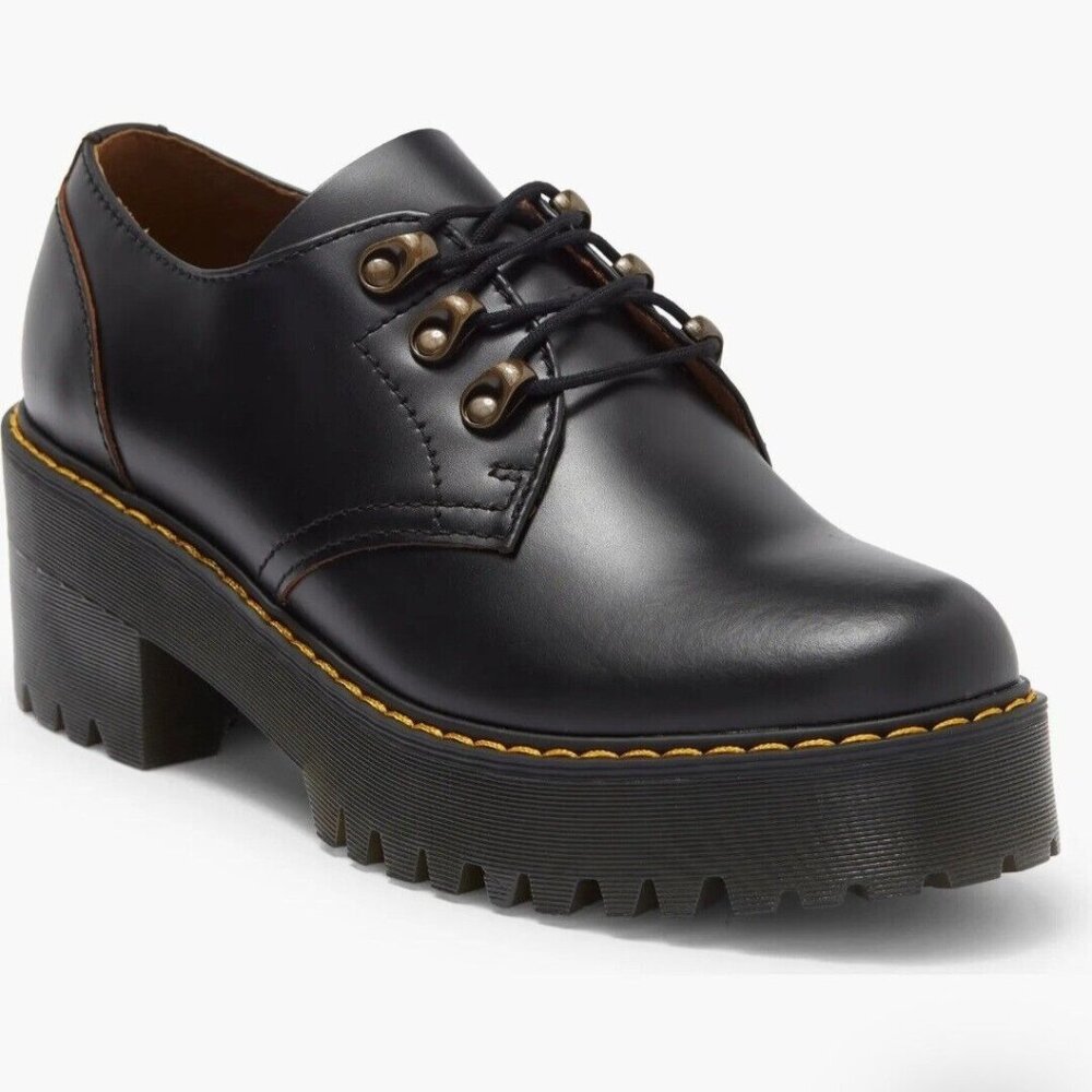 Dr. Martens Black Leona Lug Sole Platform Derby Oxford Shoes Women's Size 8 NEW - Picture 1 of 5